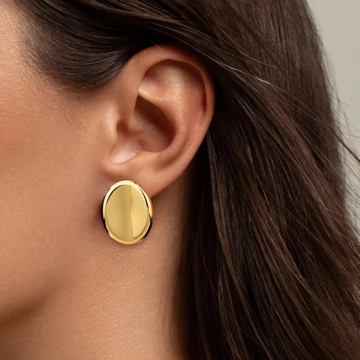 Oval Dome Statement Stud Earrings – Gold Tone