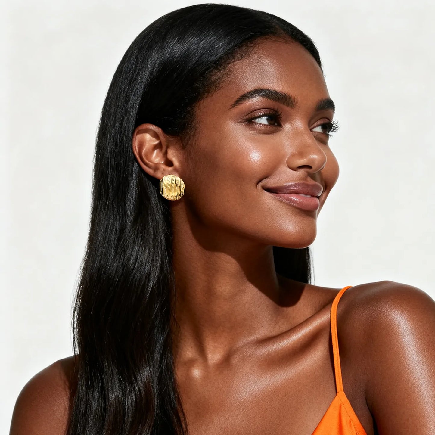 Textured Round Statement Stud Earrings- Gold Tone