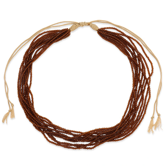 Brown crystal stone multi-strand necklace alternate white-background view