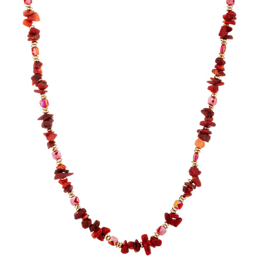 Chip Bead Long Necklace - Red