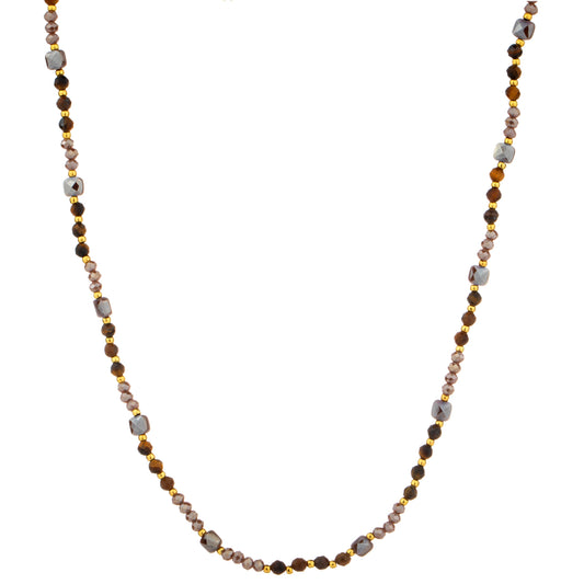 Delicate Mixed Bead Long Necklace - Brown