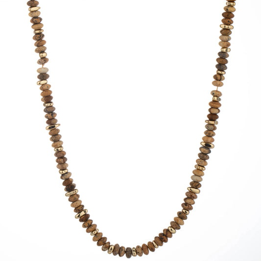 Chunky Disc Bead Long Necklace - Brown