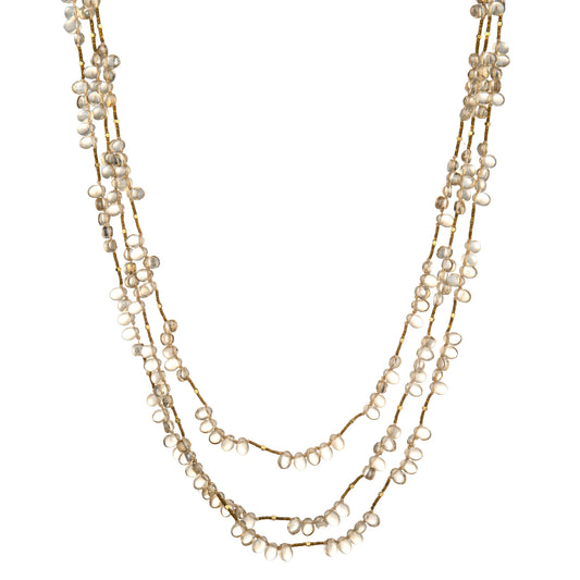 Multi-Strand Bead Long Necklace - Beige