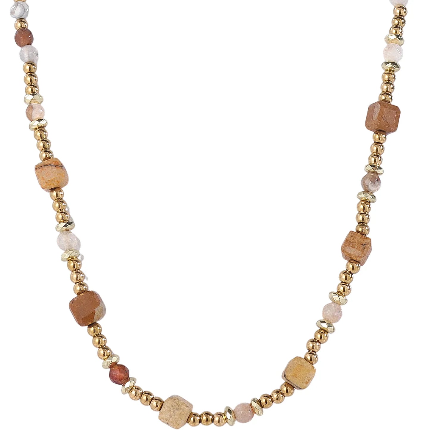 Relaxed Western‑Boho Necklace with Mixed‑Jasper Gemstones, Hypoallergenic 304 Stainless‑Steel 18K Gold PVD Layering Necklace for Women