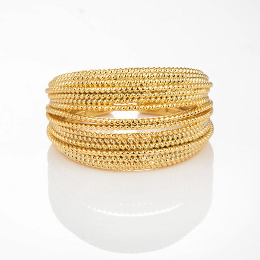 Rope Stack gold-plated brass open ring on white background