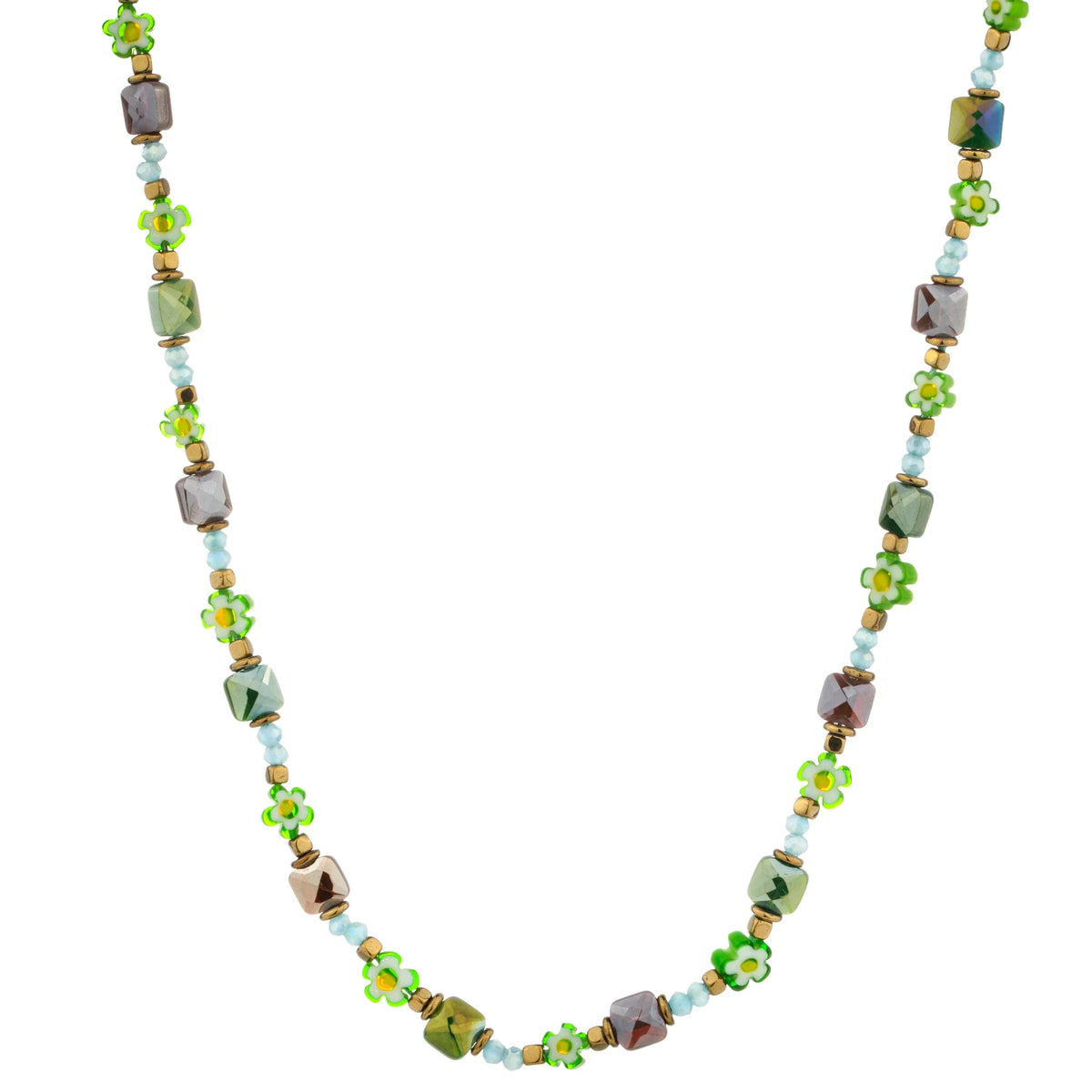 Mixed Geometric Bead Long Necklace