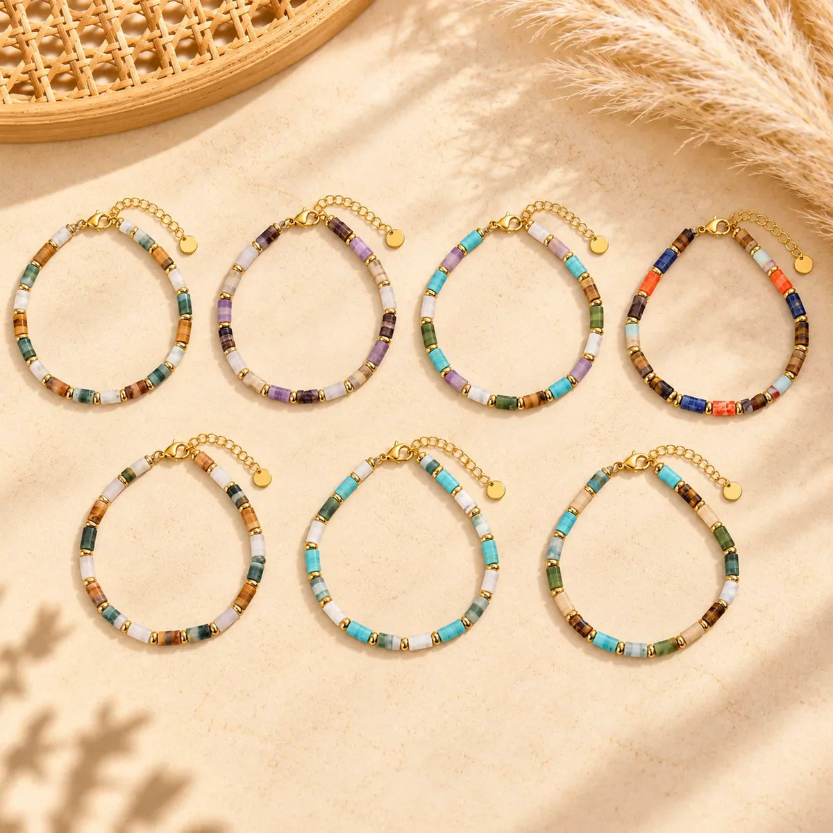 18K Gold PVD Steel Boho Heishi Bead Bracelet | 7 Styles