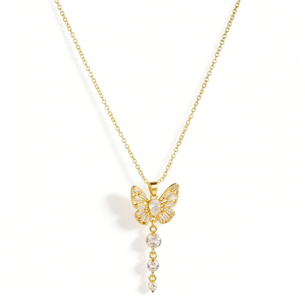 Gold-Plated Brass Butterfly Drop Necklace