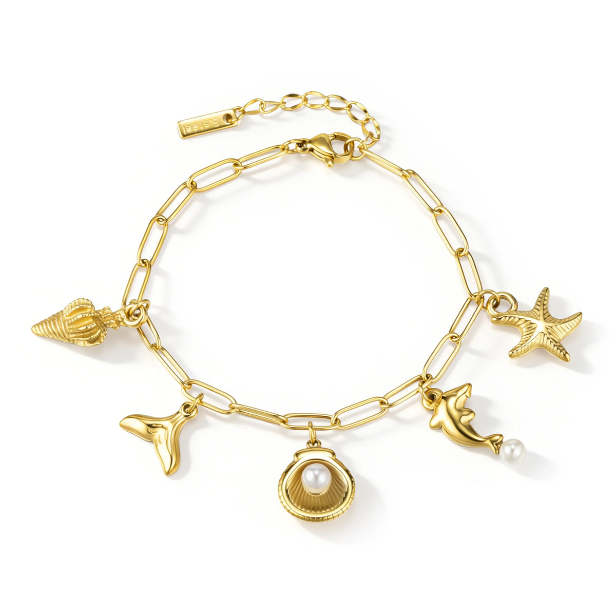 Gold-Plated Stainless Steel Paperclip Charm Bracelets