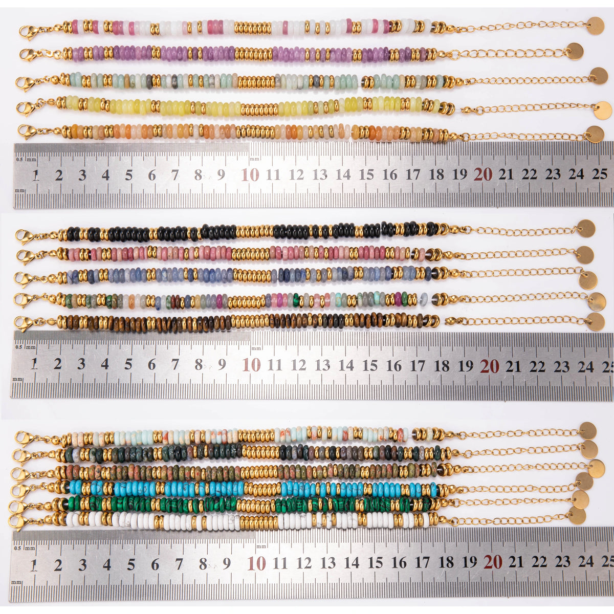 Gold-tone stone bead necklace and bracelet set details