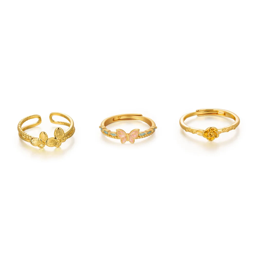18K Gold-Plated Brass Heart & Flower Open Rings | 3 Styles