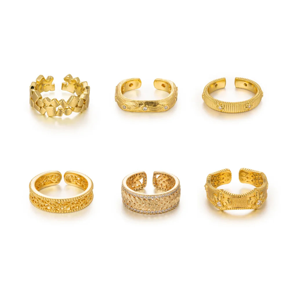 18K Gold-Plated Brass Engraved Cuff Rings | 6 Styles