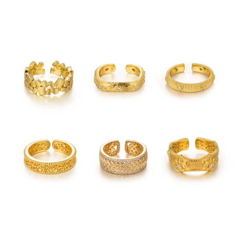 18K Gold-Plated Brass Engraved Cuff Rings | 6 Styles