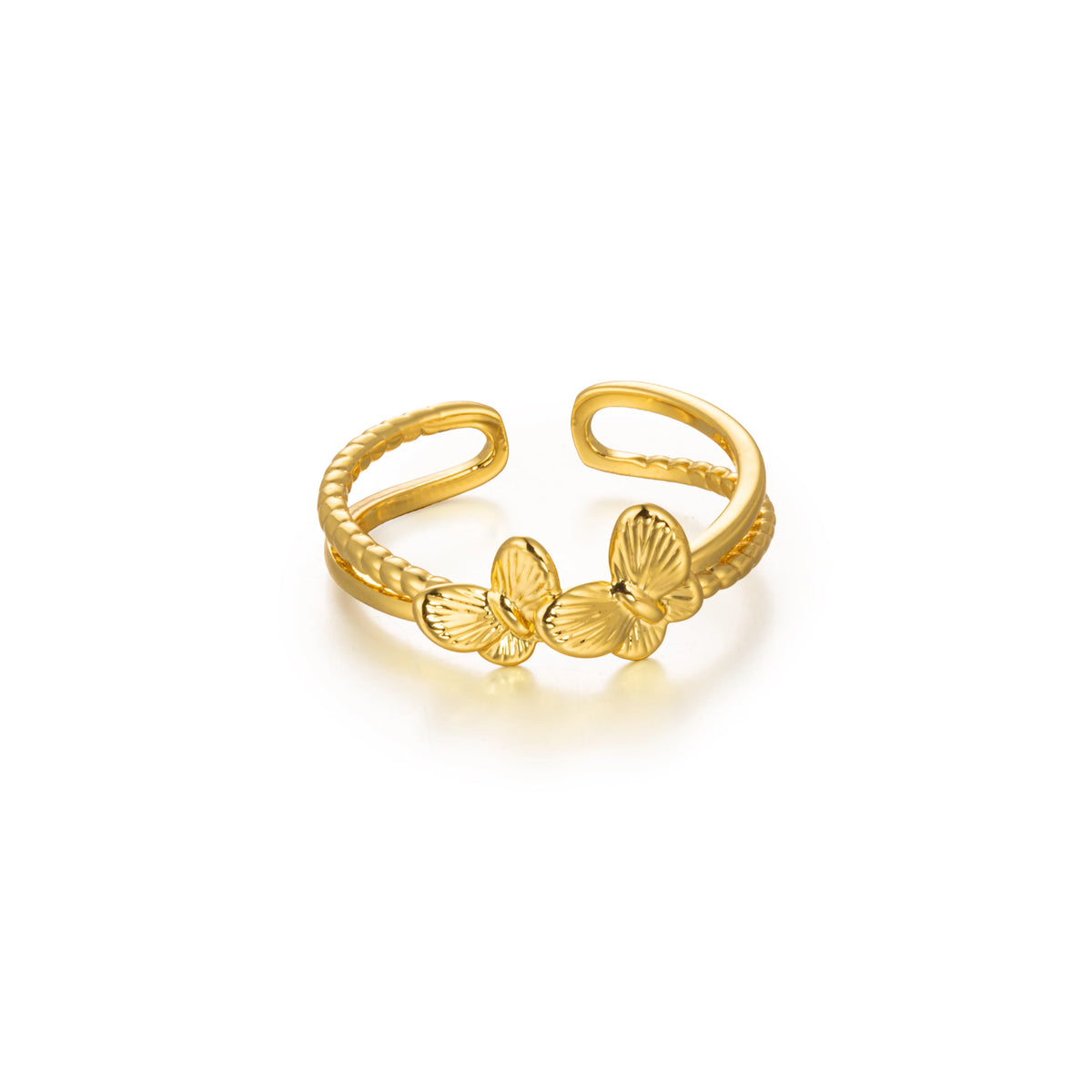 18K Gold-Plated Brass Heart & Flower Open Rings | 3 Styles