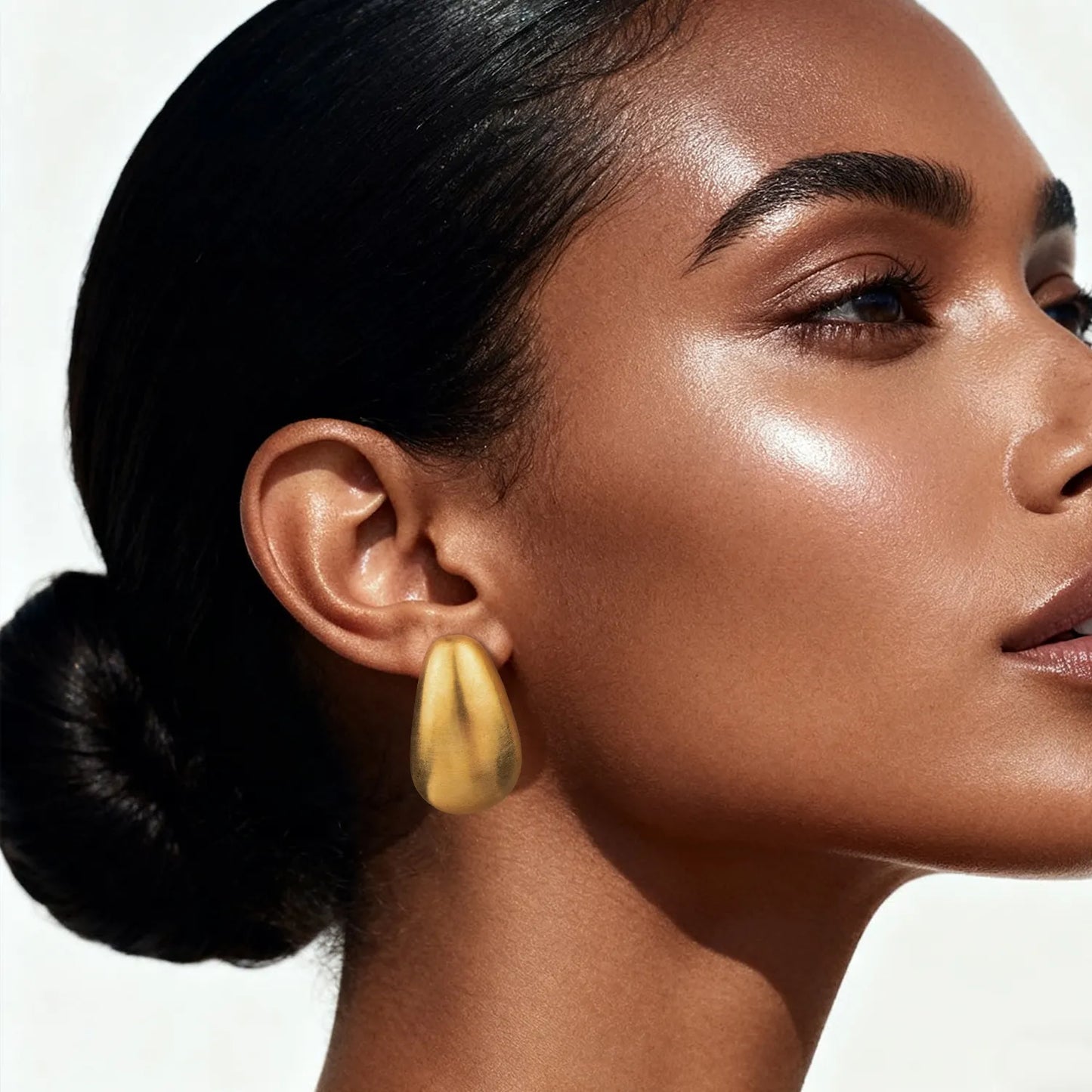 Brushed Pebble Stud Earrings – Gold Tone