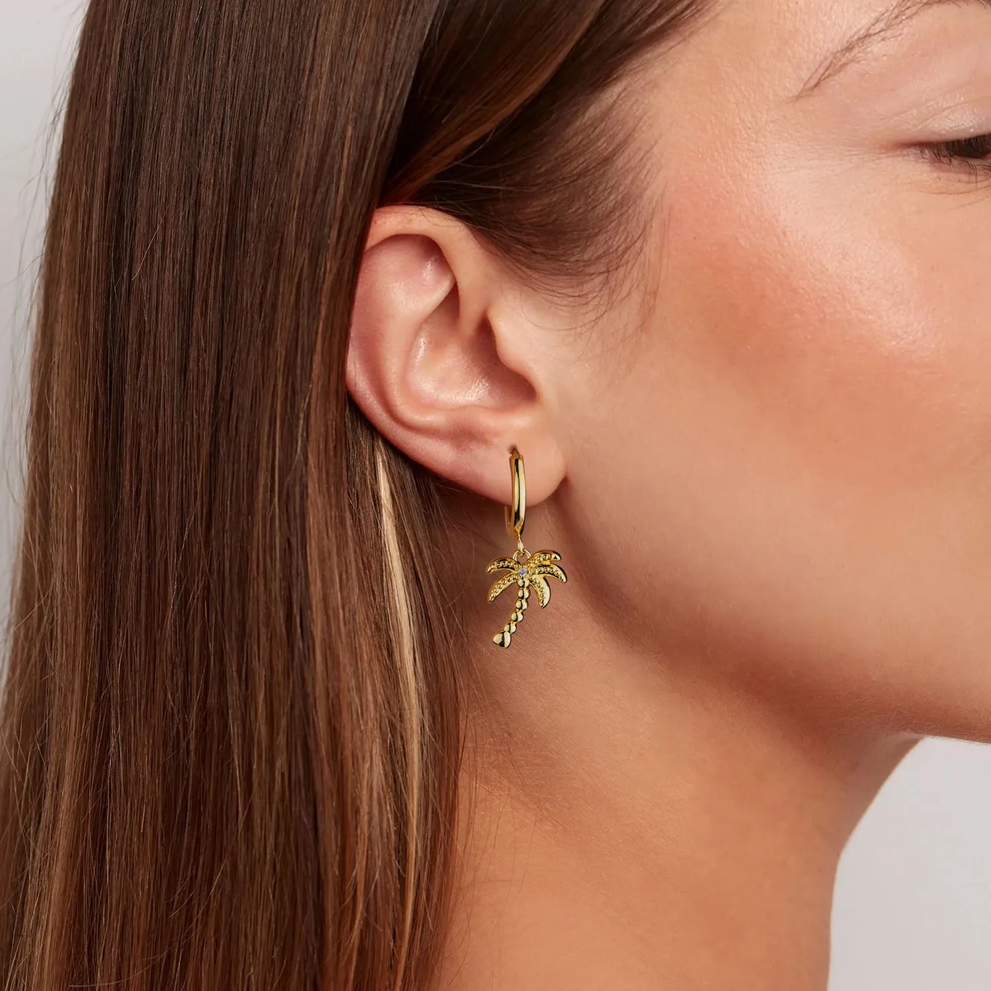 Palm Tree Huggie Drop Earrings – Gold Tone