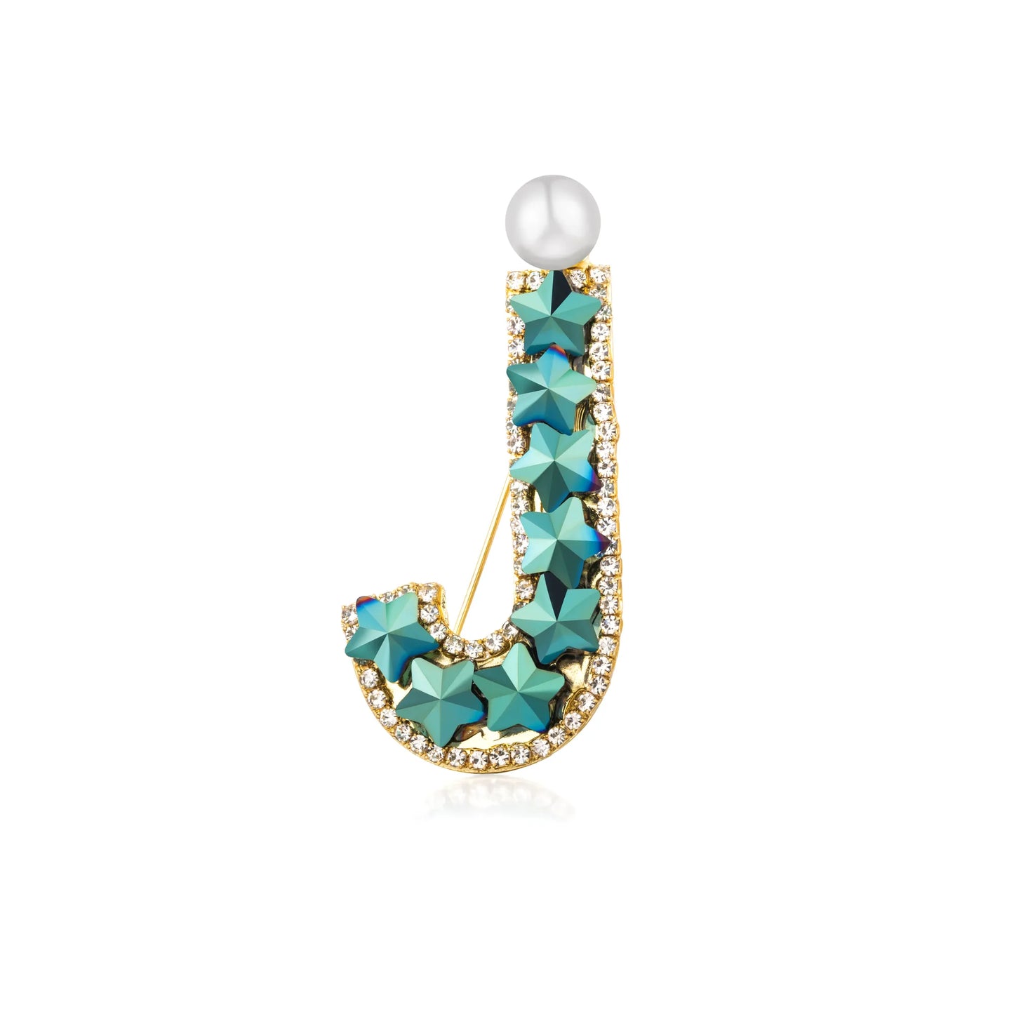 Crystal Initial Letter Brooch with Pearl Accent- S/J/L/M