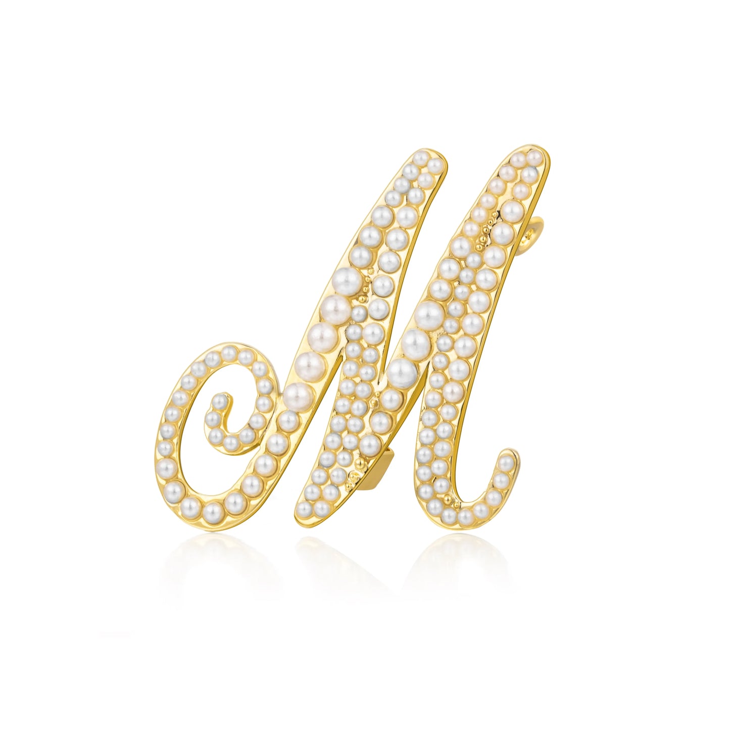 Crystal Initial Letter Brooch with Pearl Accent- S/J/L/M