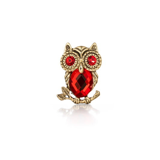 Vintage Crystal Owl Brooch – Ruby Red