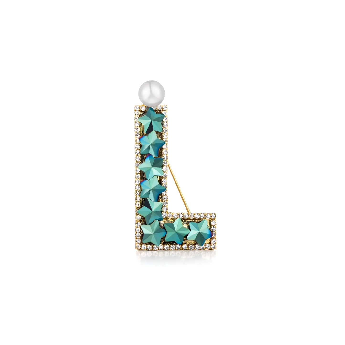 Crystal Initial Letter Brooch with Pearl Accent- S/J/L/M