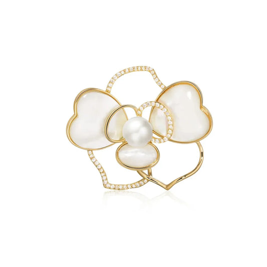 Mother-of-Pearl Flower Brooch with Pearl Center