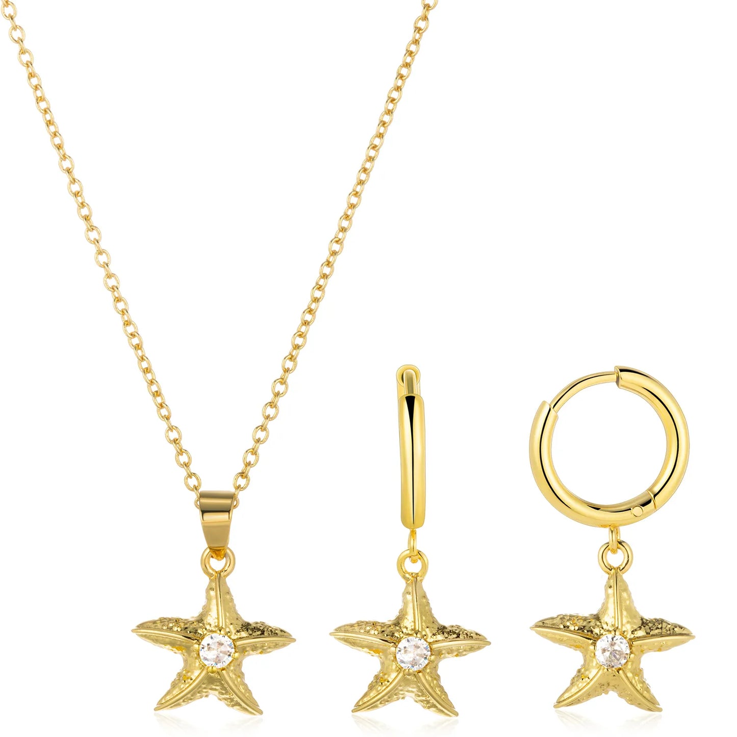 Starfish Huggie Drop Earrings – Gold Tone