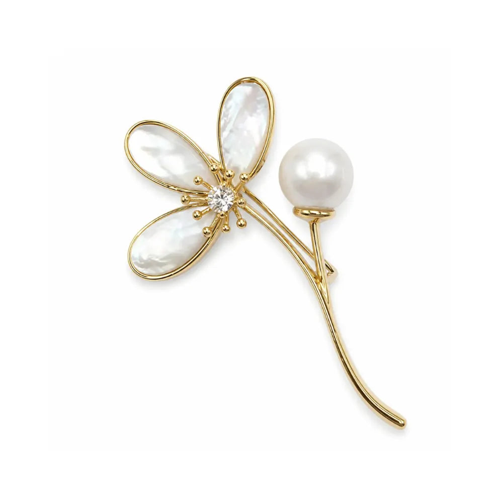 Mother-of-Pearl Dragonfly Brooch with Pearl Accent