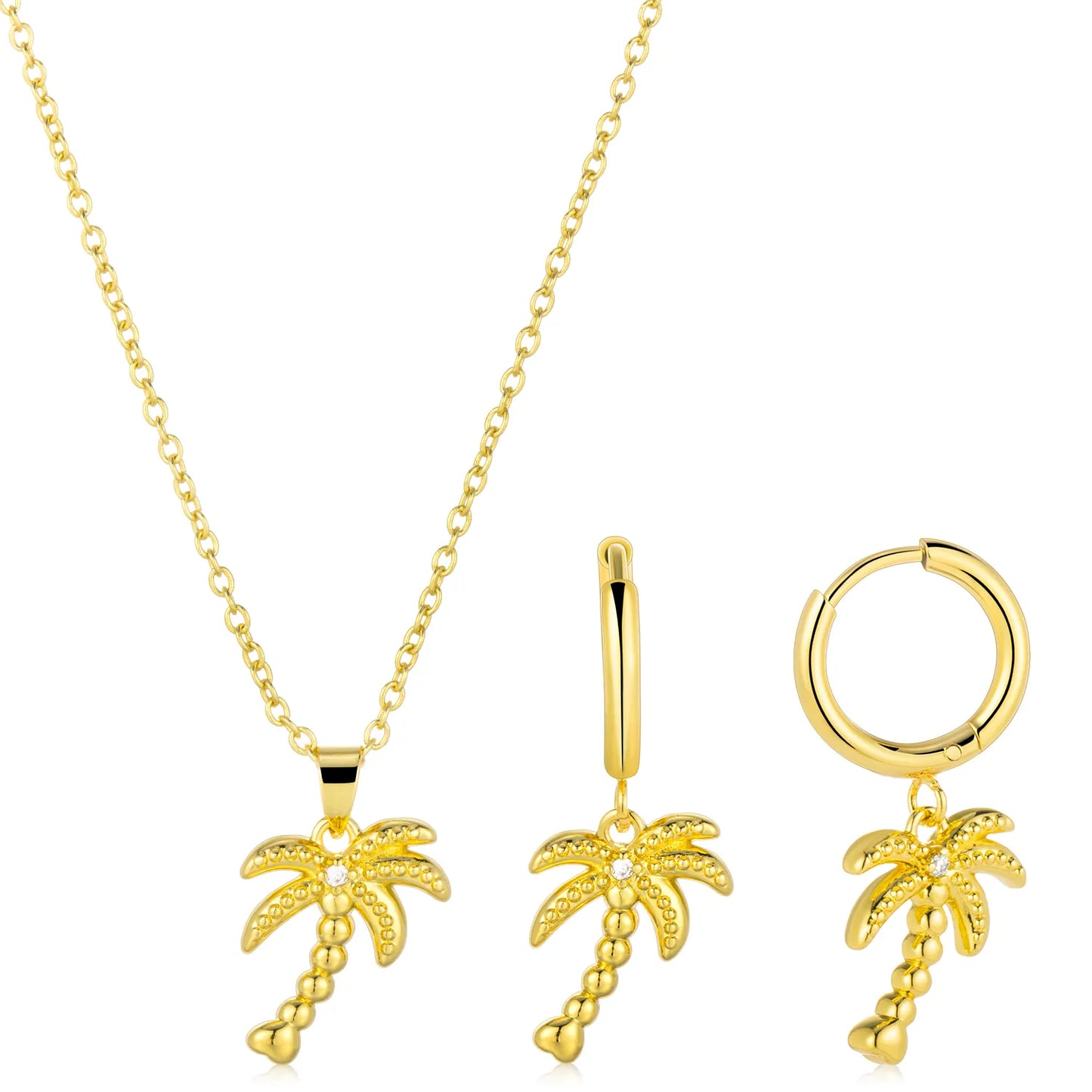 Palm Tree Huggie Drop Earrings – Gold Tone