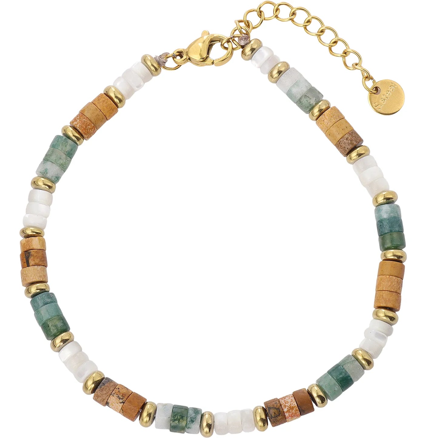 Natural Stone Beaded Bracelet | 18K Gold PVD Adjustable Bracelet
