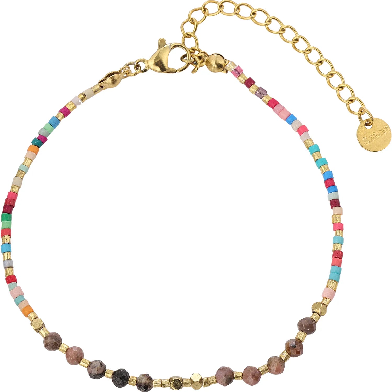 Boho Festival Natural Stone Beaded Bracelet Collection, Adjustable Hypoallergenic 304 Stainless Steel 18K Gold PVD Layering Bracelets for Women