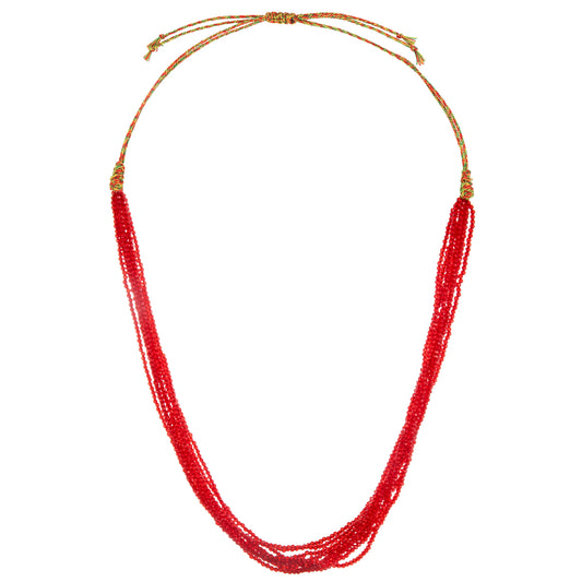 Red crystal stone multi-strand necklace