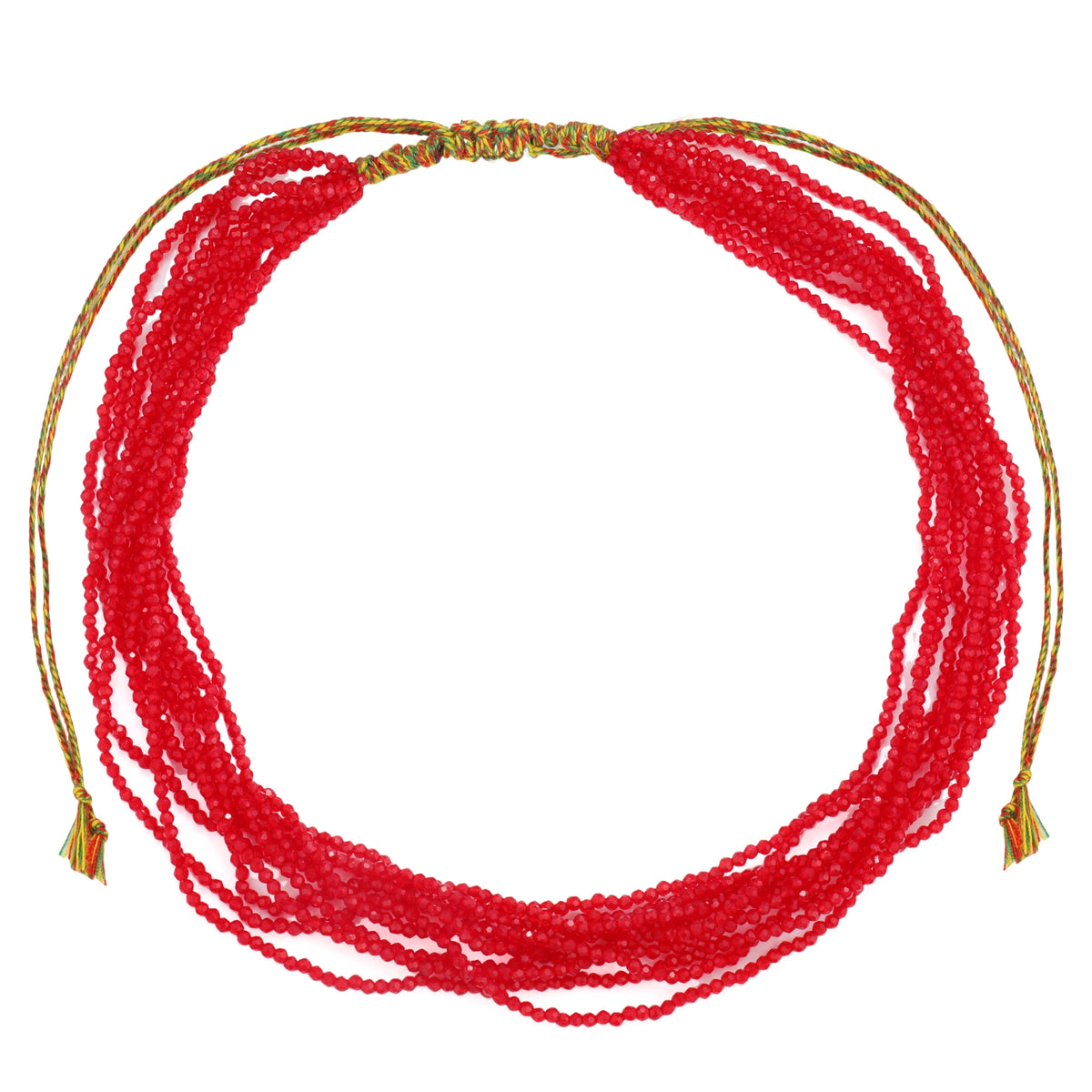 Red crystal stone multi-strand necklace alternate white-background view
