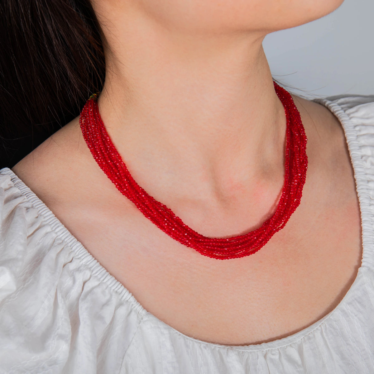 AJN-199 wholesale multi-strand crystal necklace on white background