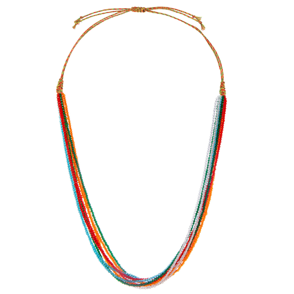 Multicolor crystal stone multi-strand necklace alternate white-background view