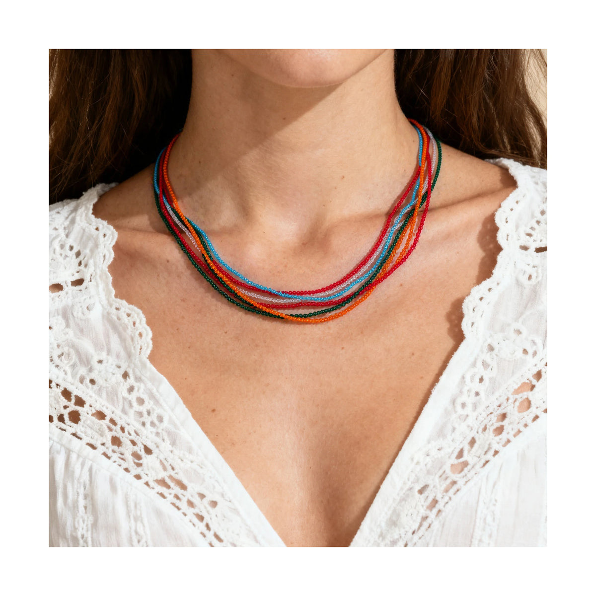 AJN-201 wholesale multi-strand crystal necklace on white background