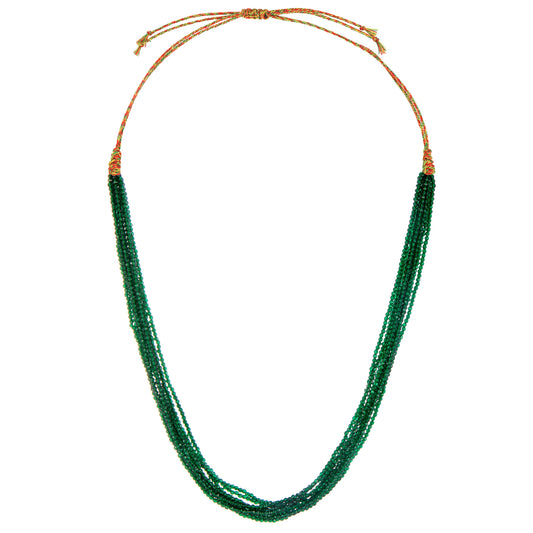 Green natural stone multi-strand necklace