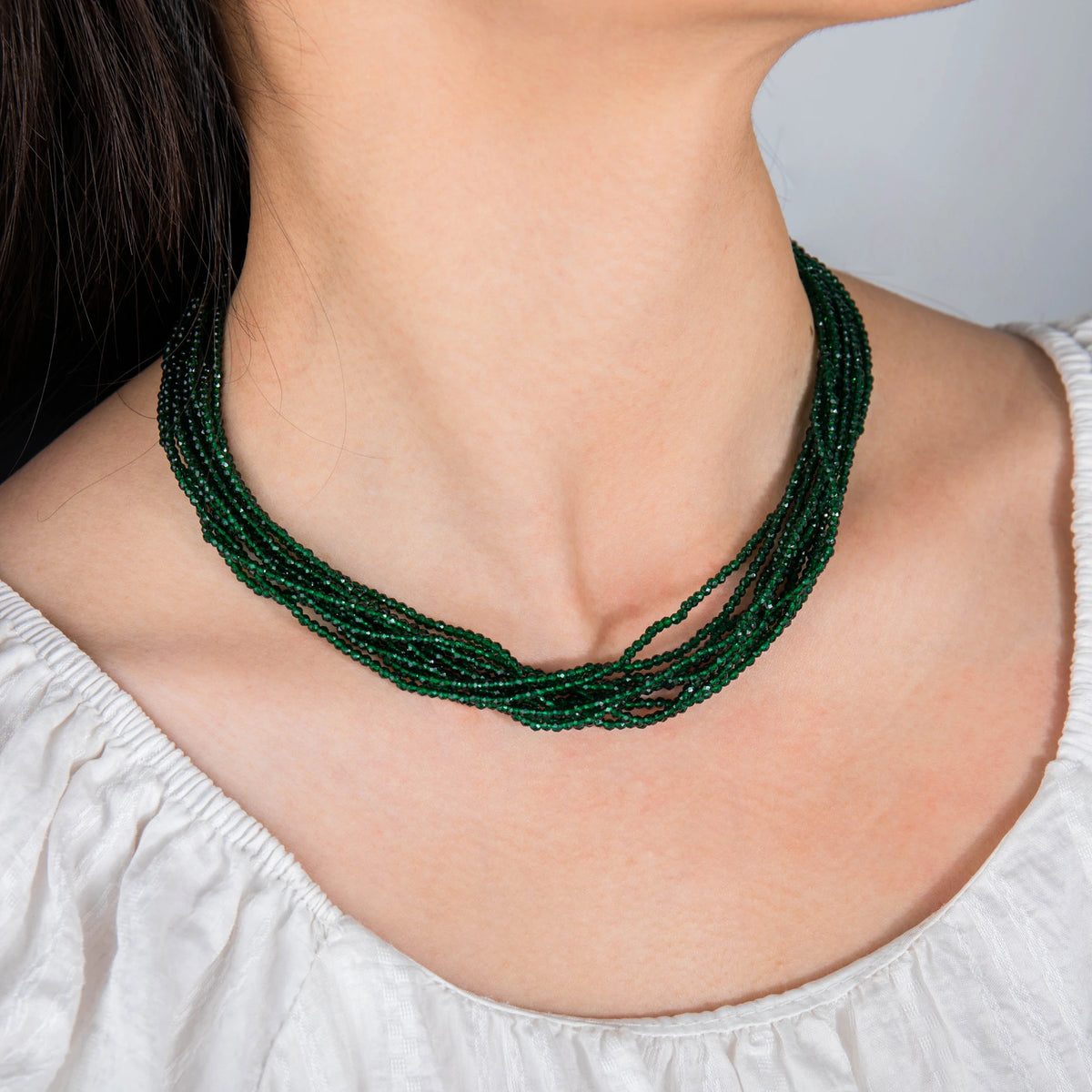 AJN-205 wholesale multi-strand crystal necklace on white background
