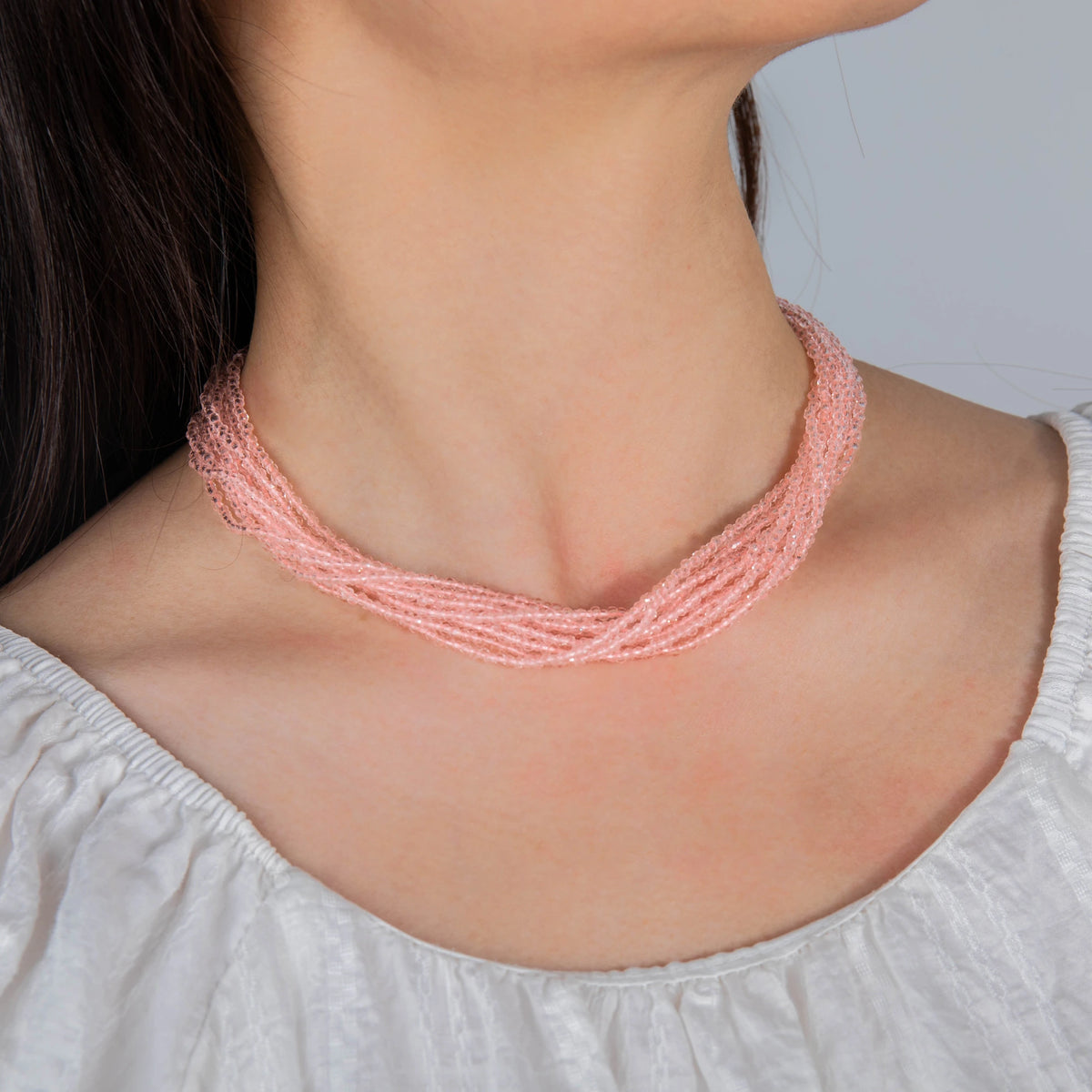 AJN-231 wholesale multi-strand crystal necklace on white background
