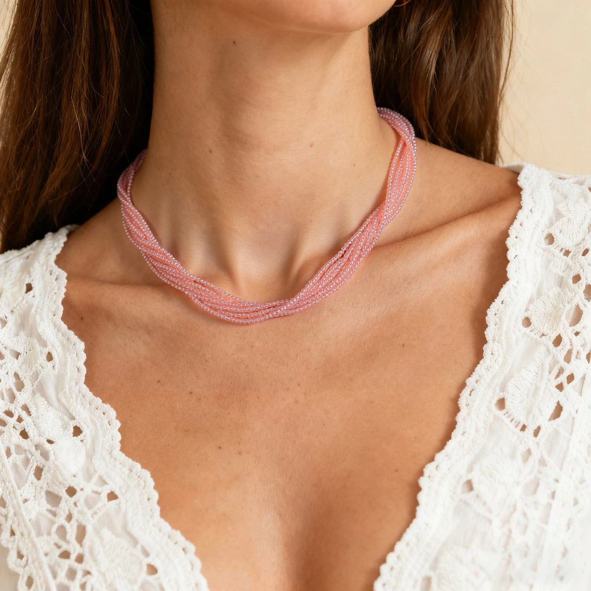 AJN-231 wholesale multi-strand crystal necklace on white background