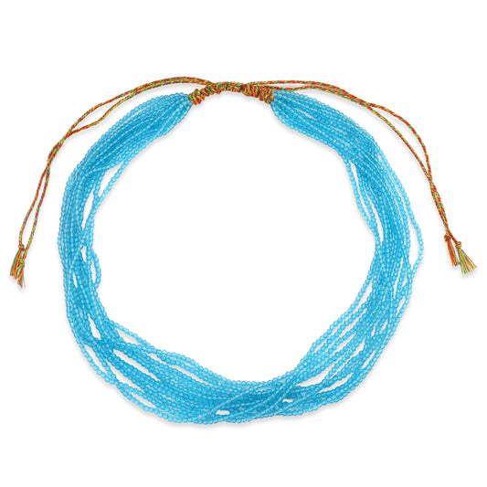 Aqua Blue crystal stone multi-strand necklace alternate white-background view