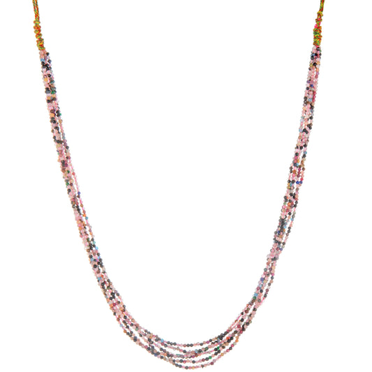 Mixed natural stone multi-strand necklace alternate white-background view
