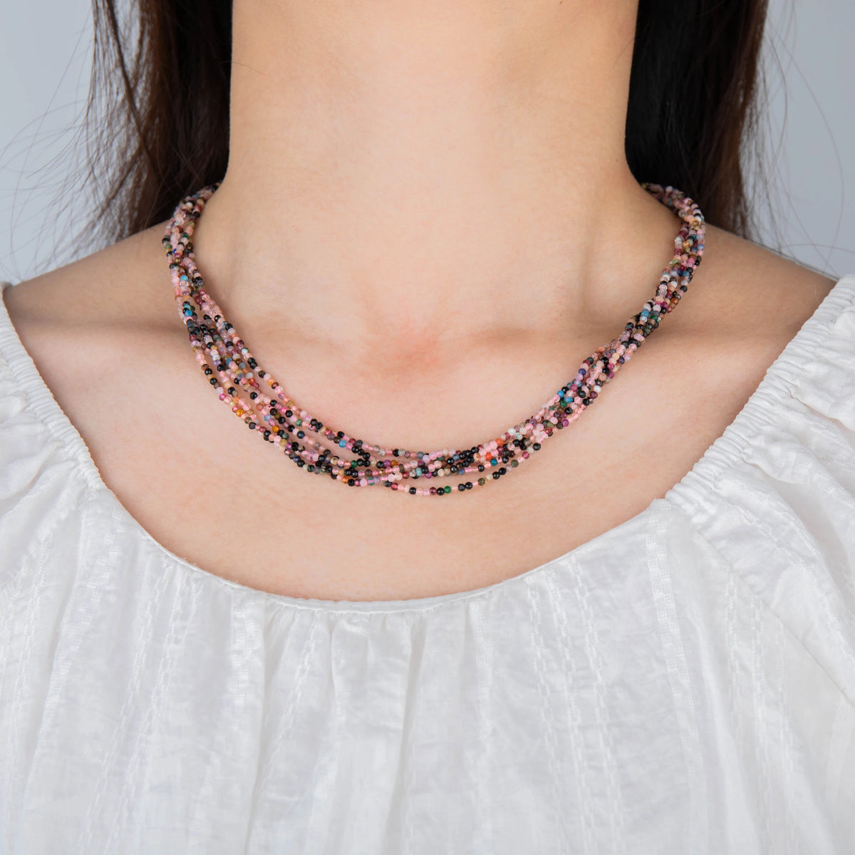 AJN-233 wholesale multi-strand crystal necklace on white background