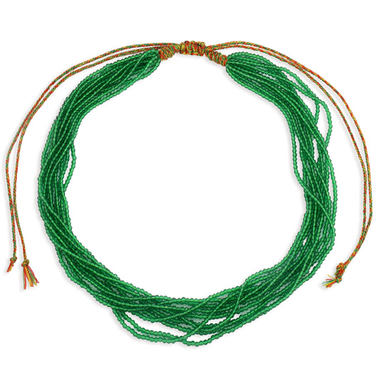 Green crystal stone multi-strand necklace alternate white-background view