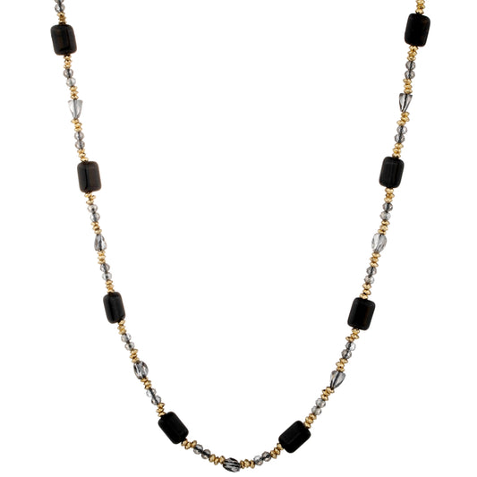 Rectangular Bead Long Necklace - Black