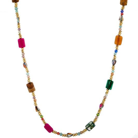 Rectangular Bead Long Necklace - Multicolor
