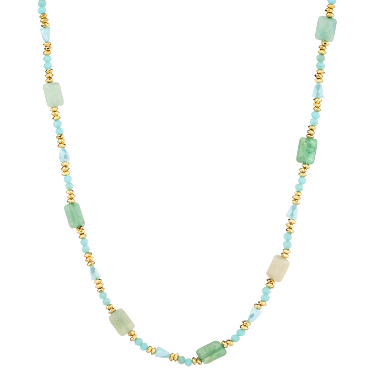 Rectangular Bead Long Necklace - Aqua