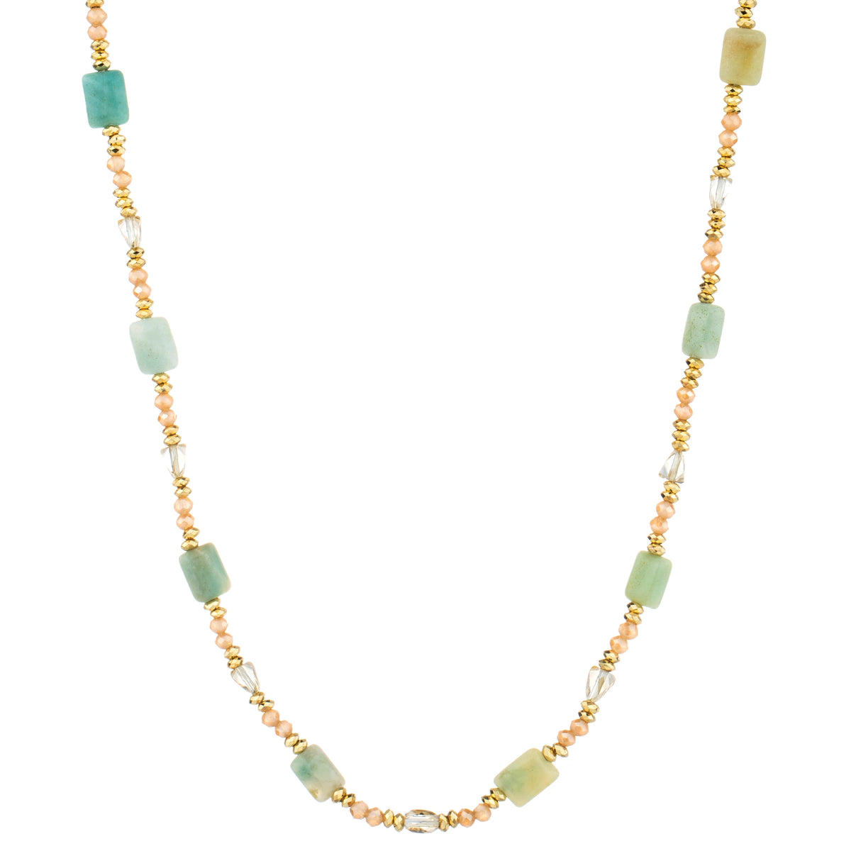 Rectangular Bead Long Necklace - Mint