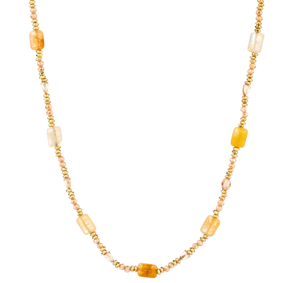 Rectangular Bead Long Necklace - Amber