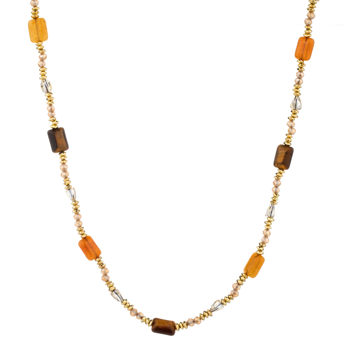 Rectangular Bead Long Necklace - Orange