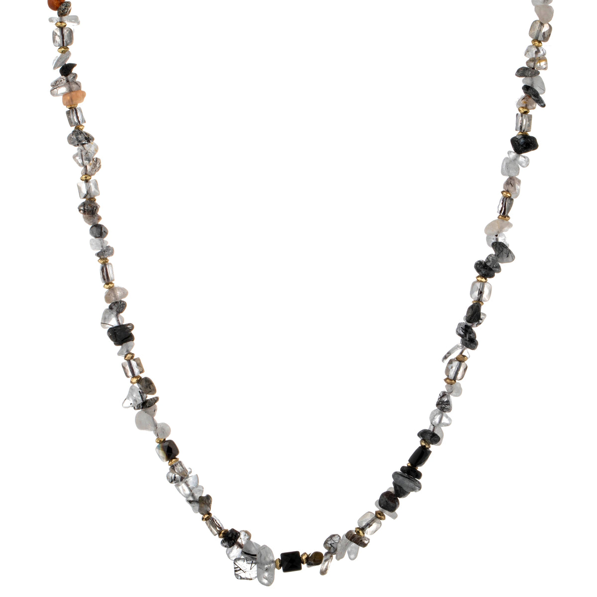 Chip Bead Long Necklace - Black & White